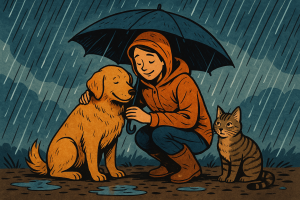 perro protegido de la lluvia cuidados en invierno