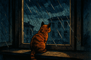 “gato en casa durante época lluviosa